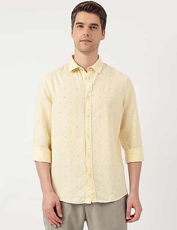Linen Blend Micro Spread Collar Shirt