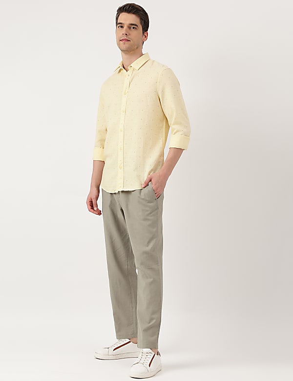 Linen Blend Micro Spread Collar Shirt