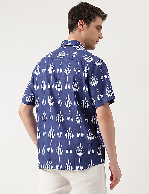 Linen Blend Printed Spread Collar Shirt