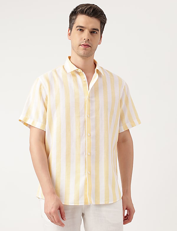 Relaxed Fit Linen Blend Striped Shirt