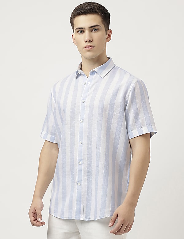 Relaxed Fit Linen Blend Striped Shirt