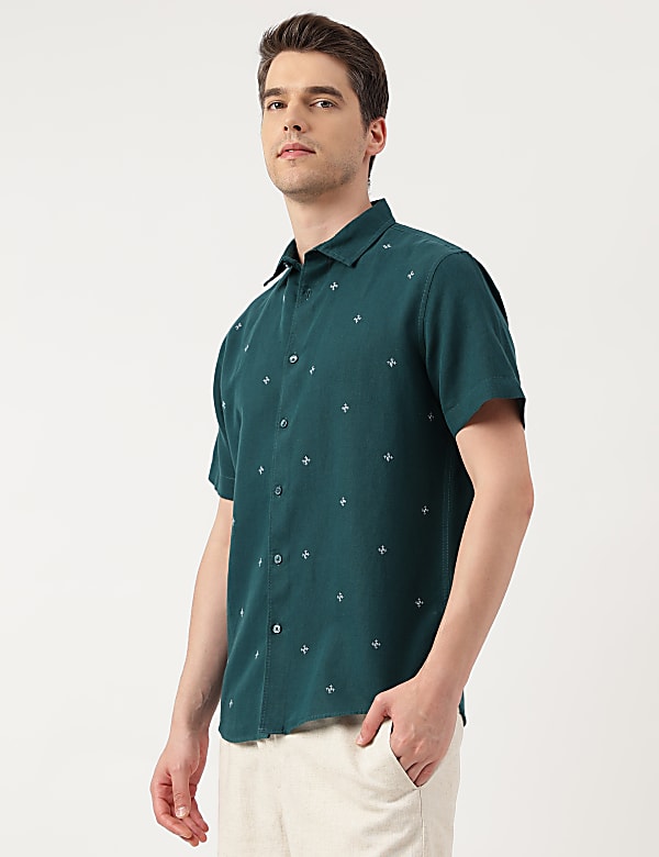 Relaxed Fit Linen Blend Embroidered Shirt