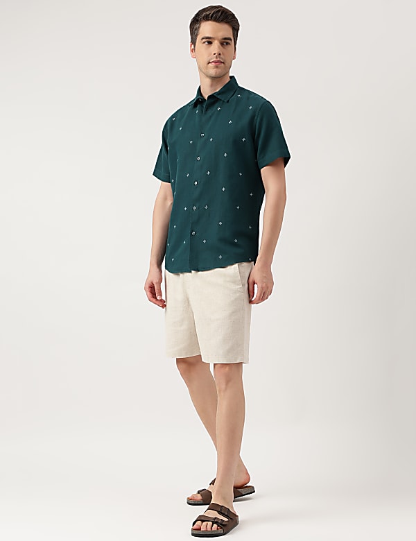 Relaxed Fit Linen Blend Embroidered Shirt