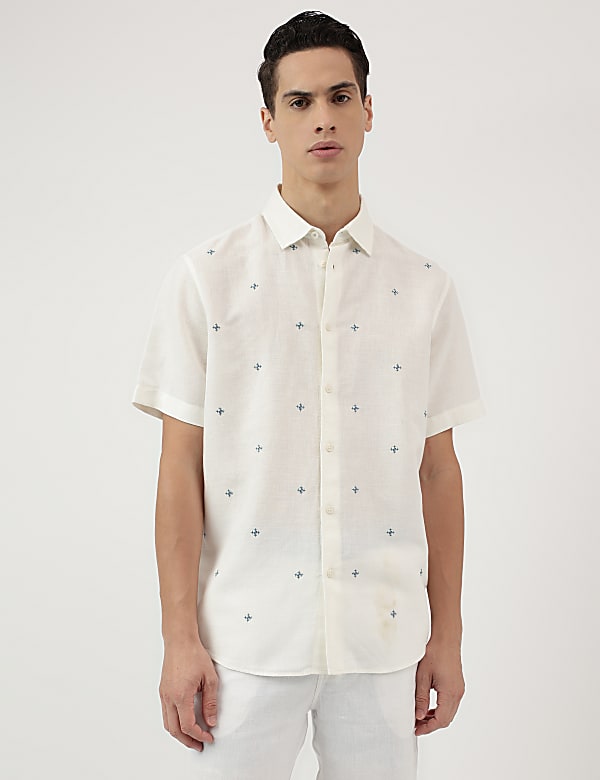 Relaxed Fit Linen Blend Embroidered Shirt