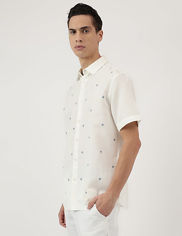 Relaxed Fit Linen Blend Embroidered Shirt