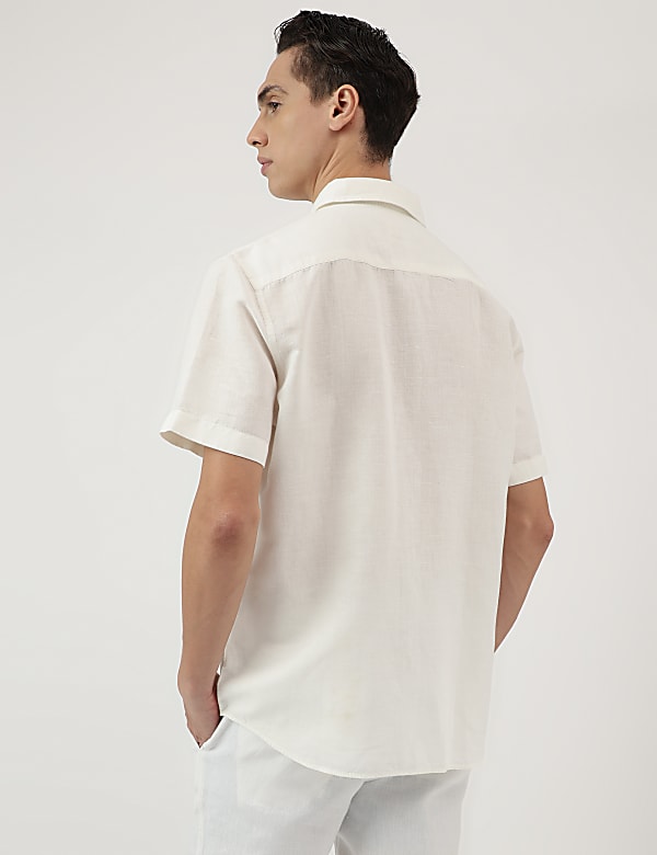 Relaxed Fit Linen Blend Embroidered Shirt