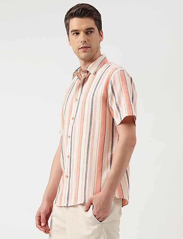Linen Blend Striped Spread Collar Shirt