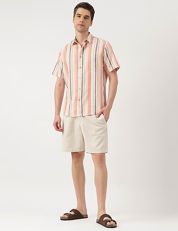 Linen Blend Striped Spread Collar Shirt