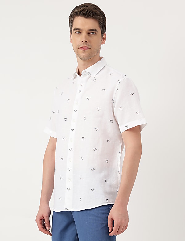Linen Blend Floral Spread Collar Shirt
