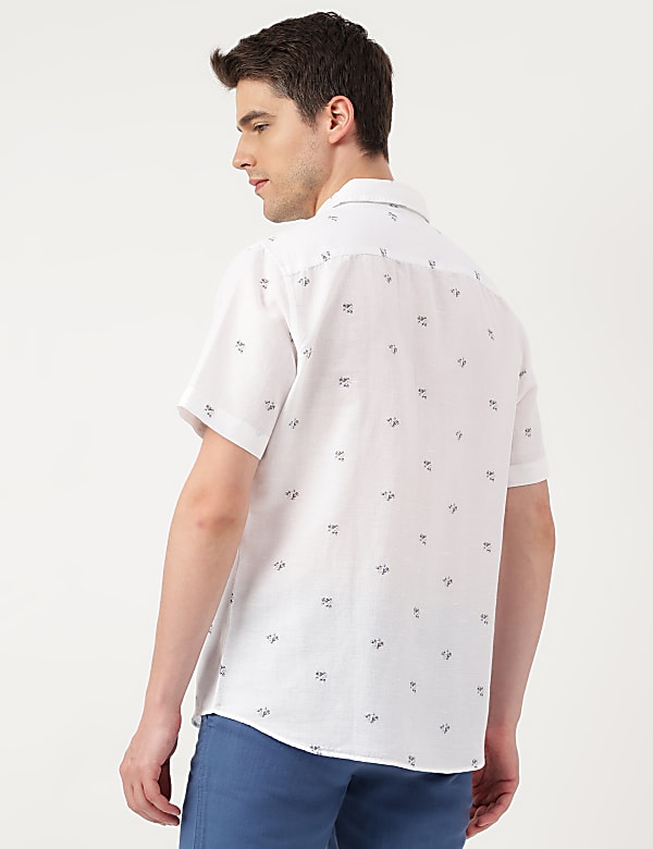 Linen Blend Floral Spread Collar Shirt