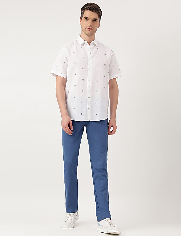 Linen Blend Floral Spread Collar Shirt