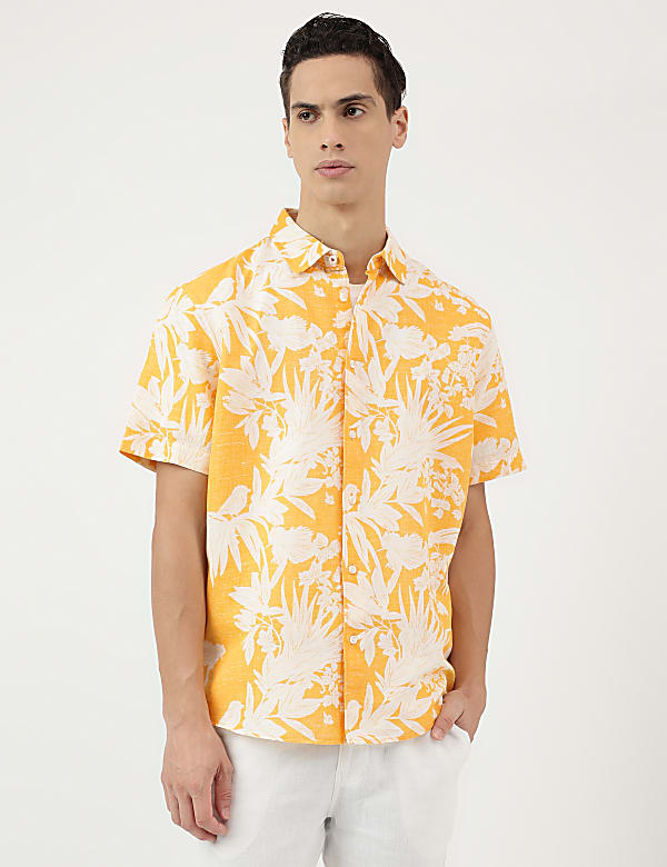 Relaxed Fit Linen Blend Tropical Shirt