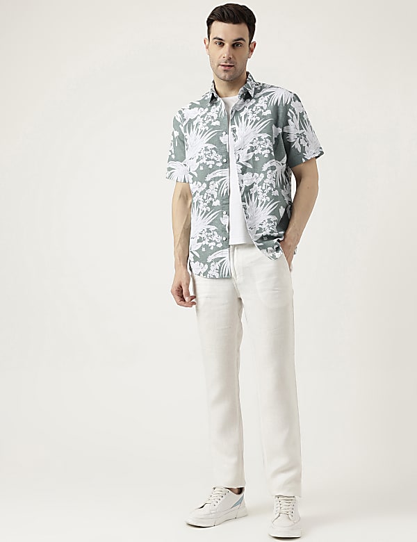 Relaxed Fit Linen Blend Tropical Shirt