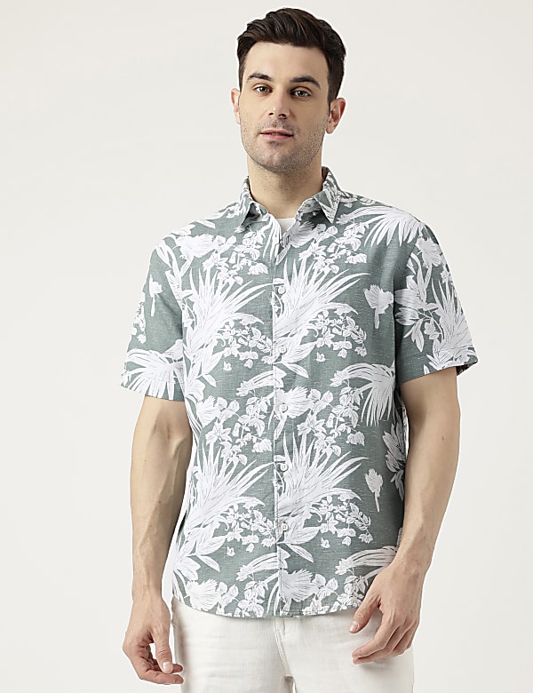 Relaxed Fit Linen Blend Tropical Shirt