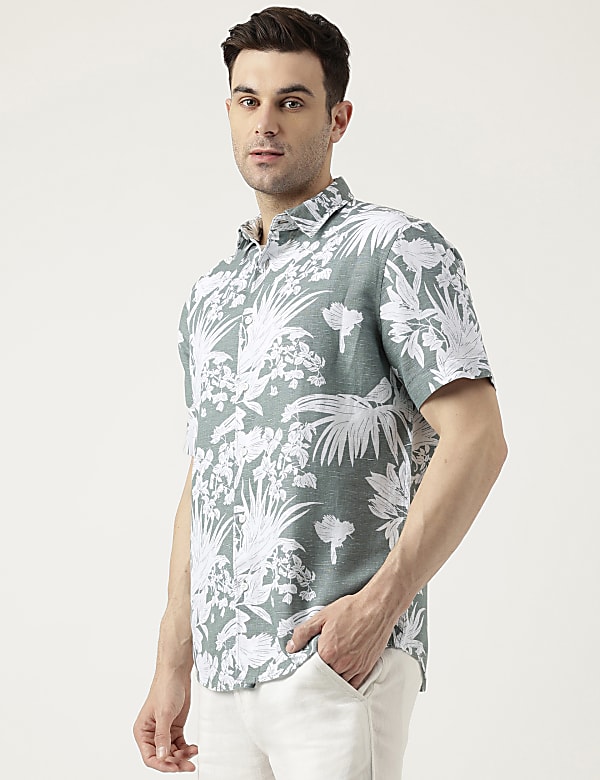 Relaxed Fit Linen Blend Tropical Shirt