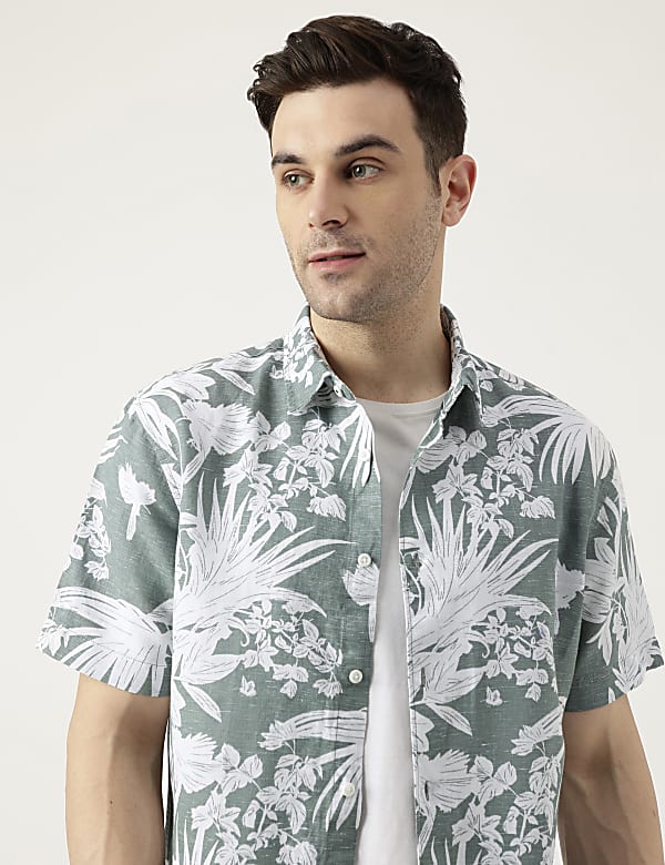 Relaxed Fit Linen Blend Tropical Shirt