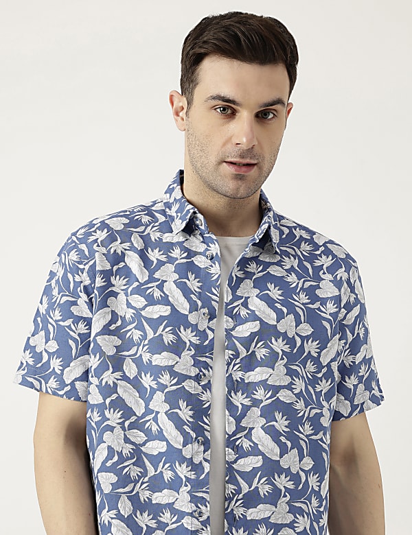 Relaxed Fit Linen Blend Tropical Shirt