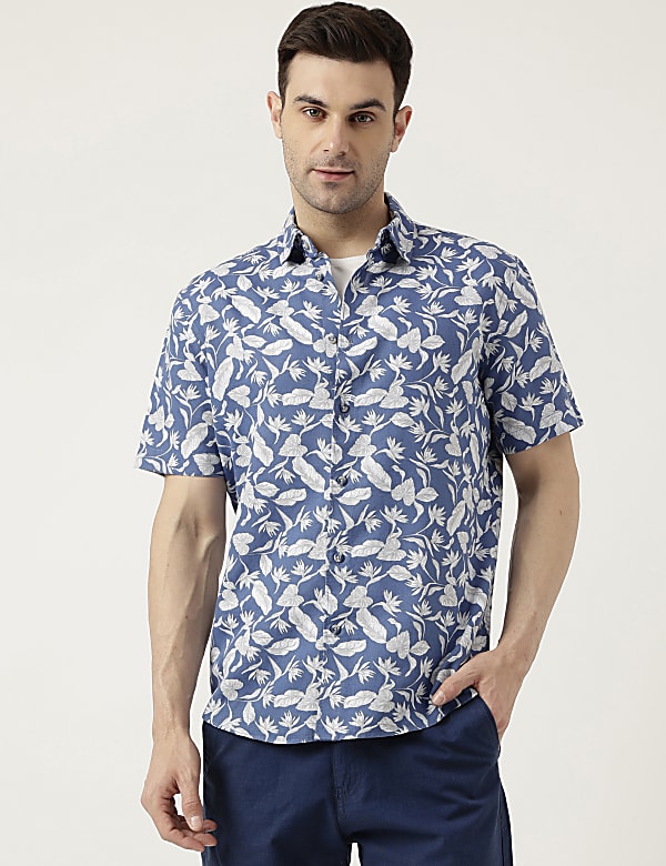 Relaxed Fit Linen Blend Tropical Shirt