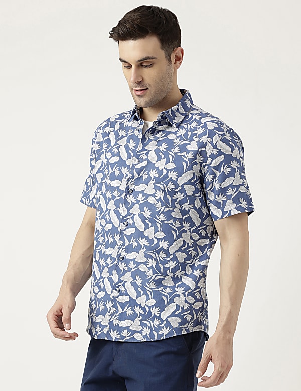 Relaxed Fit Linen Blend Tropical Shirt