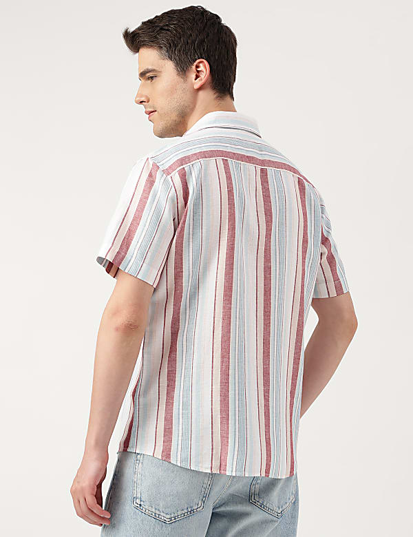 Linen Blend Striped Spread Collar Shirt