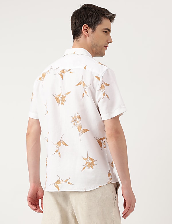 Linen Blend Floral Spread Collar Shirt