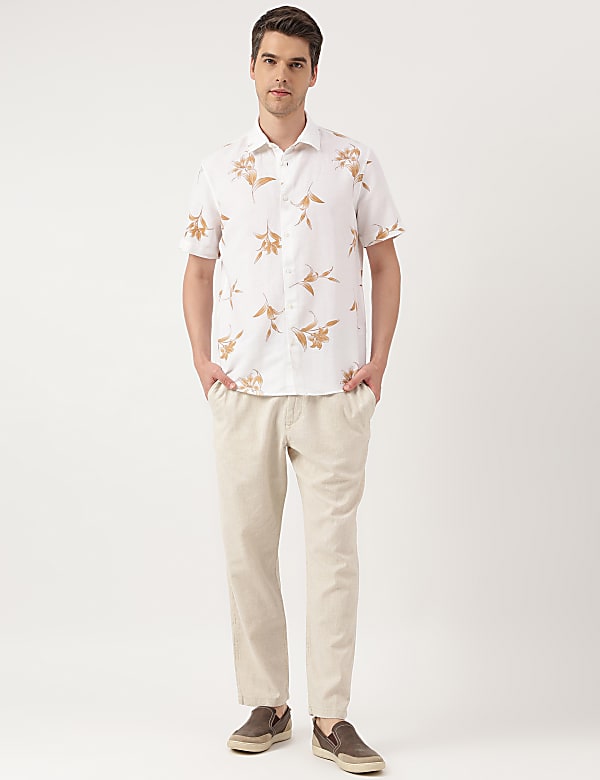 Linen Blend Floral Spread Collar Shirt