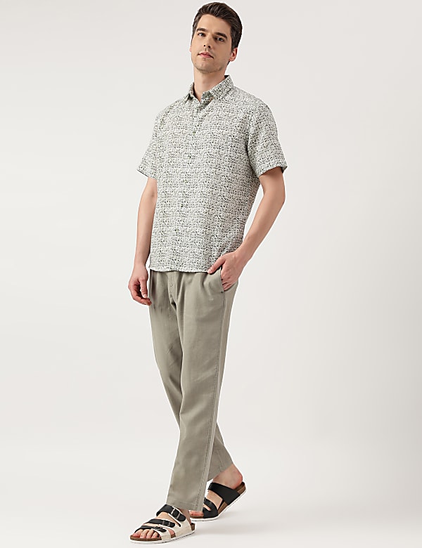 Linen Blend Printed Spread Collar Shirt