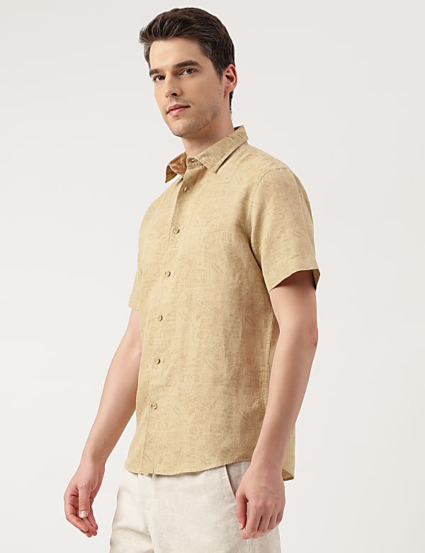 Linen Blend Printed Spread Collar Shirt