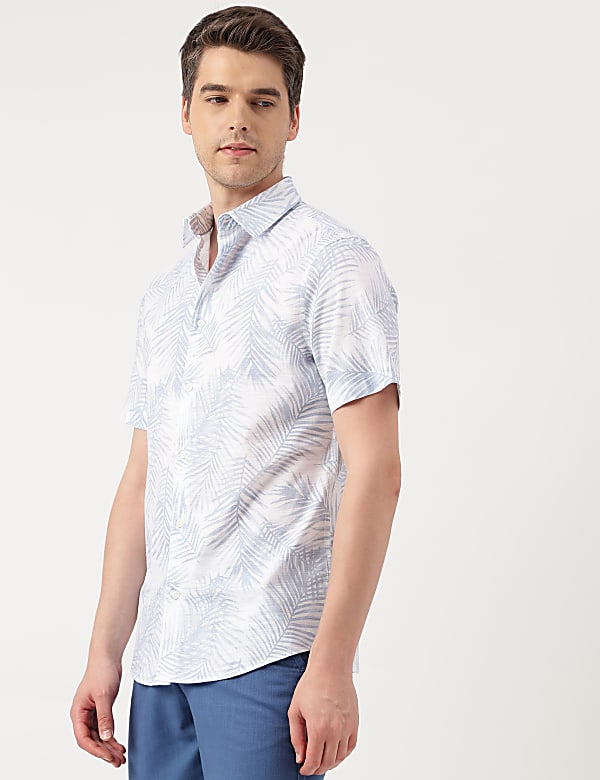 Pure Cotton Leaves Spread Collar Shirt