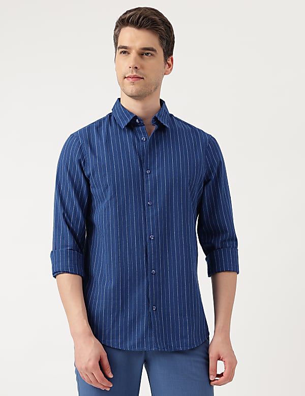 Pure Cotton Striped Cut Away Shirt