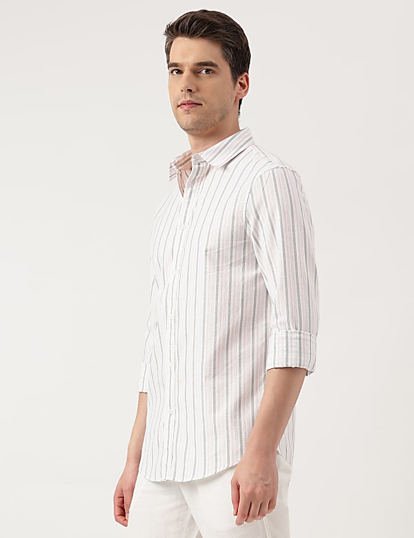 Pure Cotton Striped Spread Collar Shirt