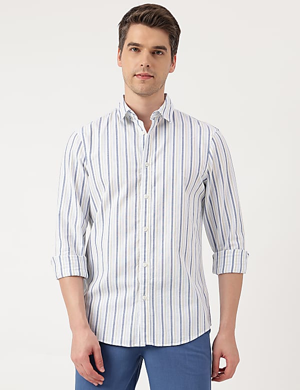 Pure Cotton Striped Spread Collar Shirt