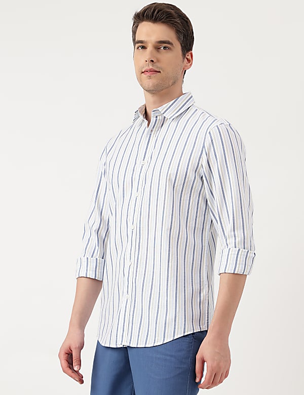 Pure Cotton Striped Spread Collar Shirt
