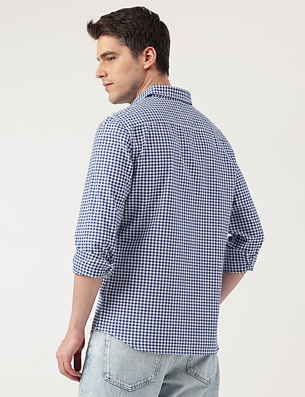 Pure Cotton Checks Spread Collar Shirt