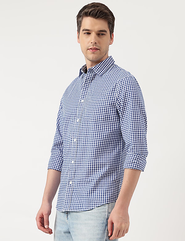 Pure Cotton Checks Spread Collar Shirt