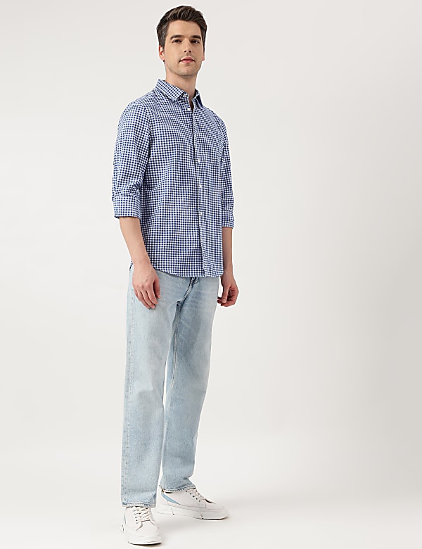 Pure Cotton Checks Spread Collar Shirt
