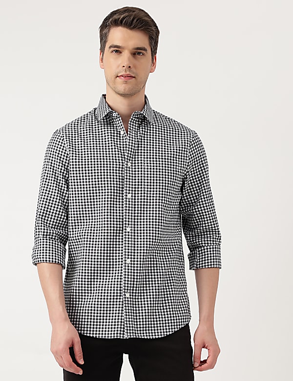 Pure Cotton Checks Spread Collar Shirt