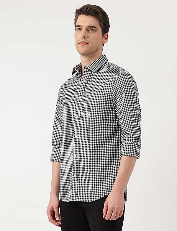 Pure Cotton Checks Spread Collar Shirt