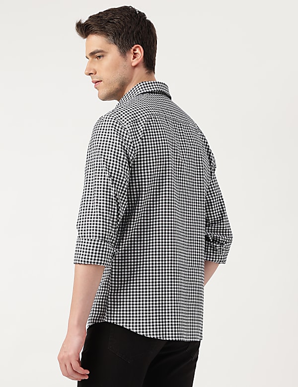 Pure Cotton Checks Spread Collar Shirt