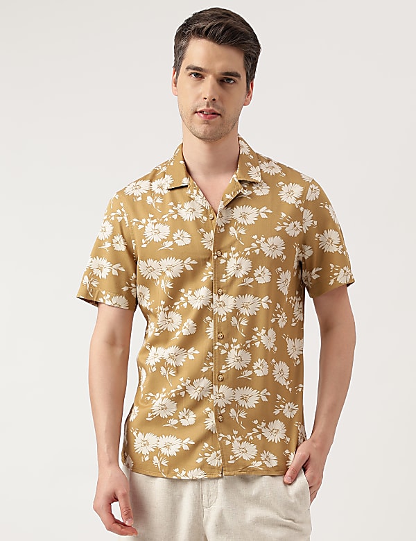 Modal Blend Floral Cuban Collar Shirt