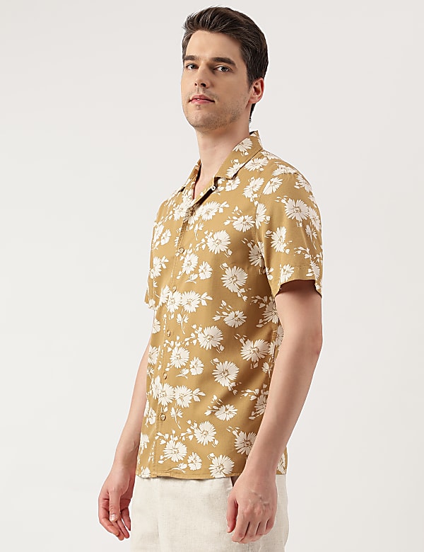 Modal Blend Floral Cuban Collar Shirt