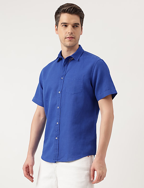 Linen Blend Solid Spread Collar Shirt