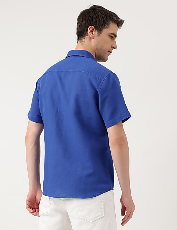 Linen Blend Solid Spread Collar Shirt