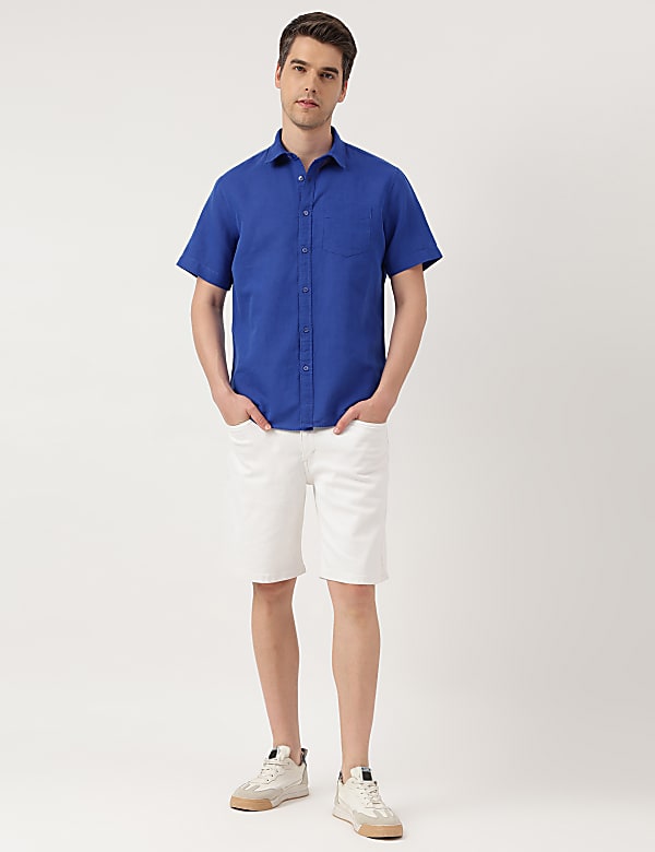 Linen Blend Solid Spread Collar Shirt