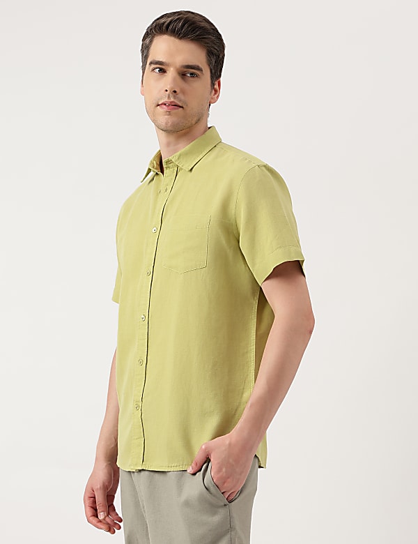 Linen Blend Solid Spread Collar Shirt