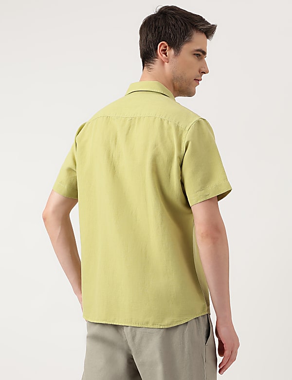 Linen Blend Solid Spread Collar Shirt
