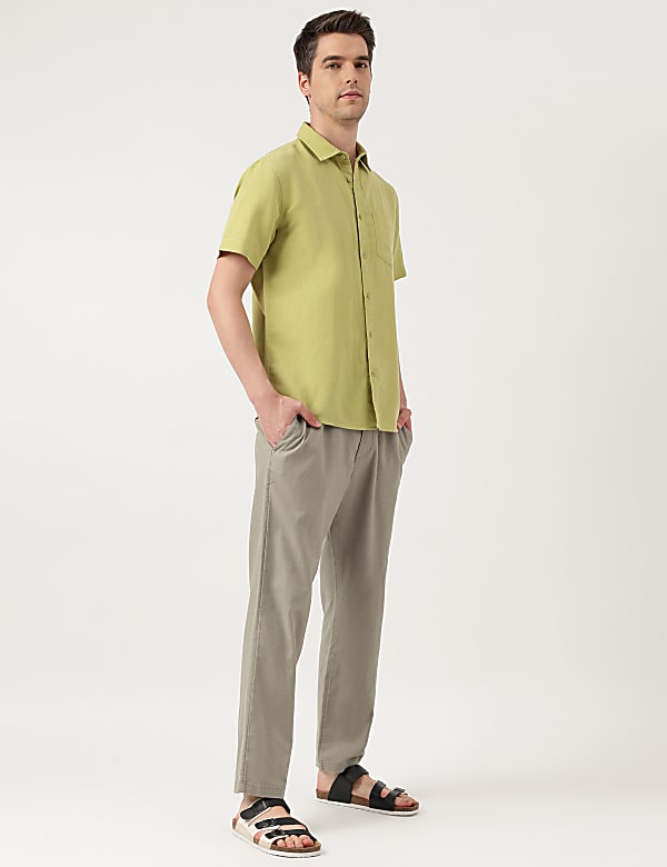 Linen Blend Solid Spread Collar Shirt