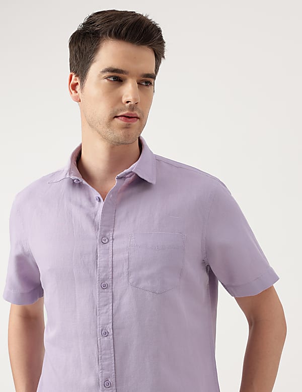 Linen Blend Solid Spread Collar Shirt
