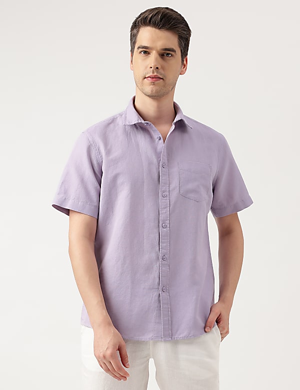 Linen Blend Solid Spread Collar Shirt