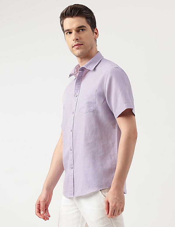 Linen Blend Solid Spread Collar Shirt
